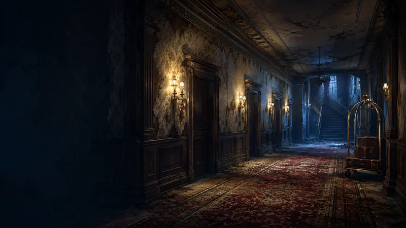 Original decayed hotel hallway illustration for the DOORS hotel floor guide